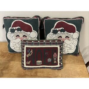 3 Reed Christmas Tapestry Pillows 2 Santa 1 NOEL Nutcracker Horn Top Ho Ho Ho